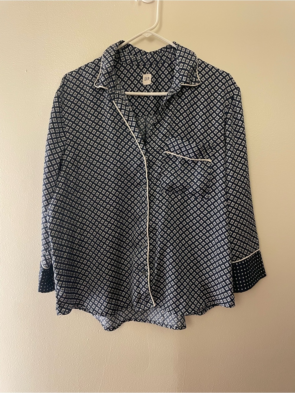 GAP Navy and White Printed Long Sleeve Pajama Top